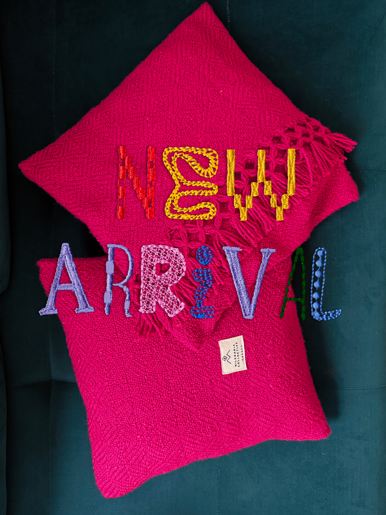 Fundas de Cojin Artesanales Color Rosa Mexicano
