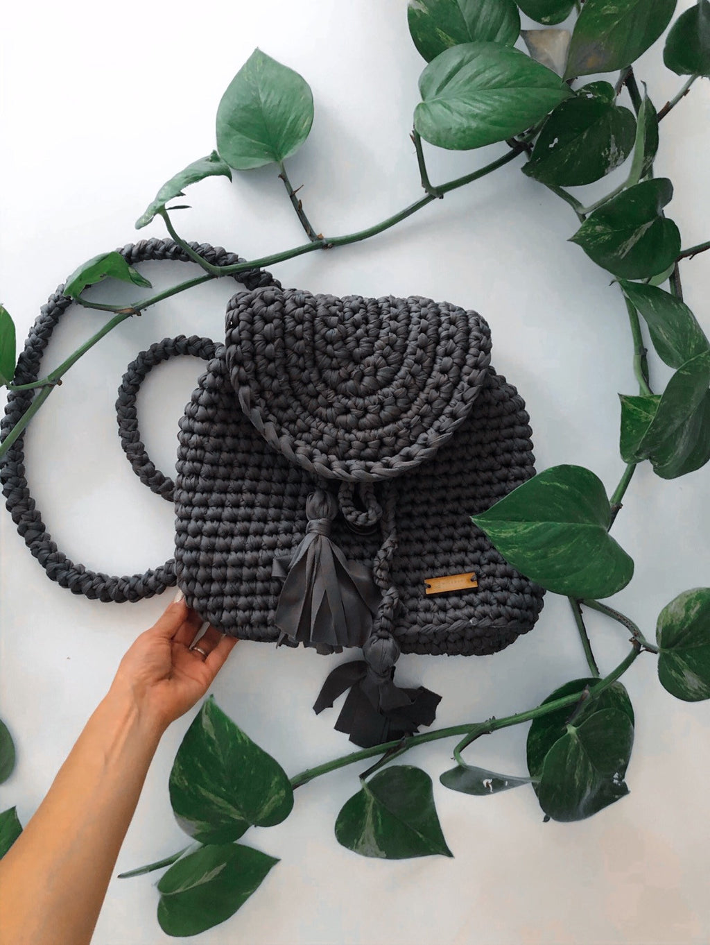 Backpack Gris Tejida a Mano / Bolsas Tejidas